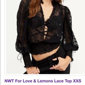 For love and lemons black lace top xxs